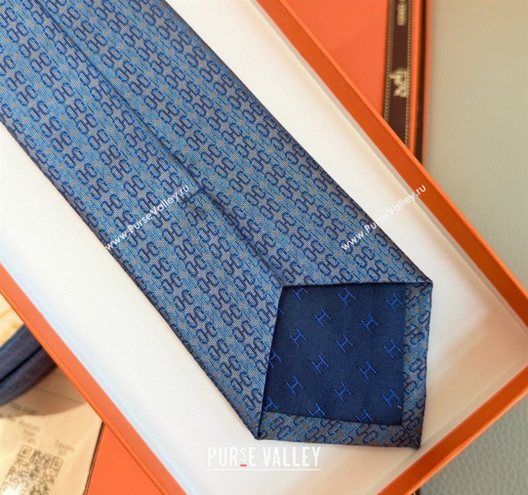 Hermes H Jacquard Silk Tie Light Blue 2025 H051302 (XMN-250513006)