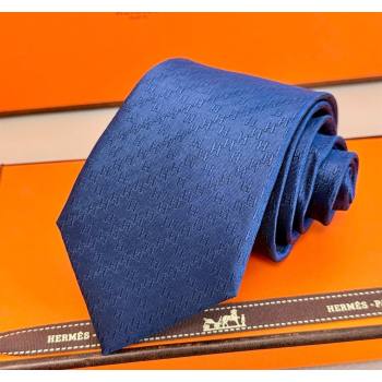 Hermes H Jacquard Silk Tie Navy Blue 2025 H051302 (XMN-250513007)