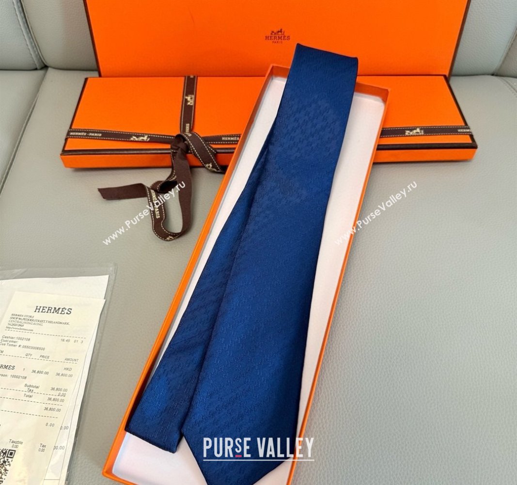 Hermes H Jacquard Silk Tie Navy Blue 2025 H051302 (XMN-250513007)