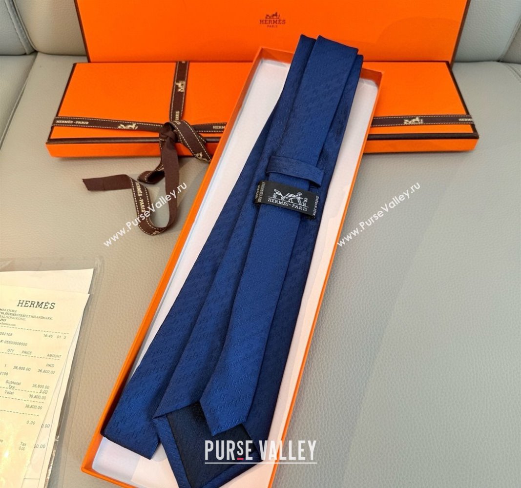Hermes H Jacquard Silk Tie Navy Blue 2025 H051302 (XMN-250513007)