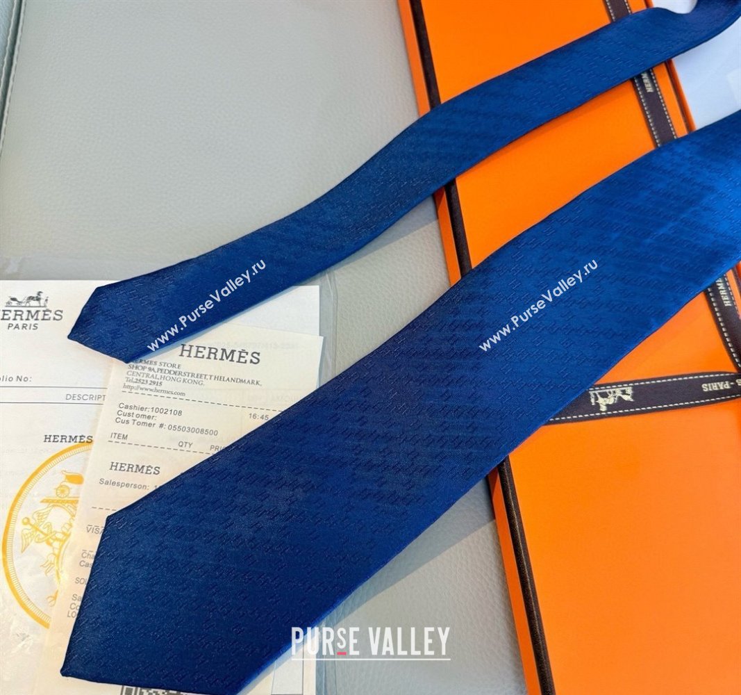 Hermes H Jacquard Silk Tie Navy Blue 2025 H051302 (XMN-250513007)