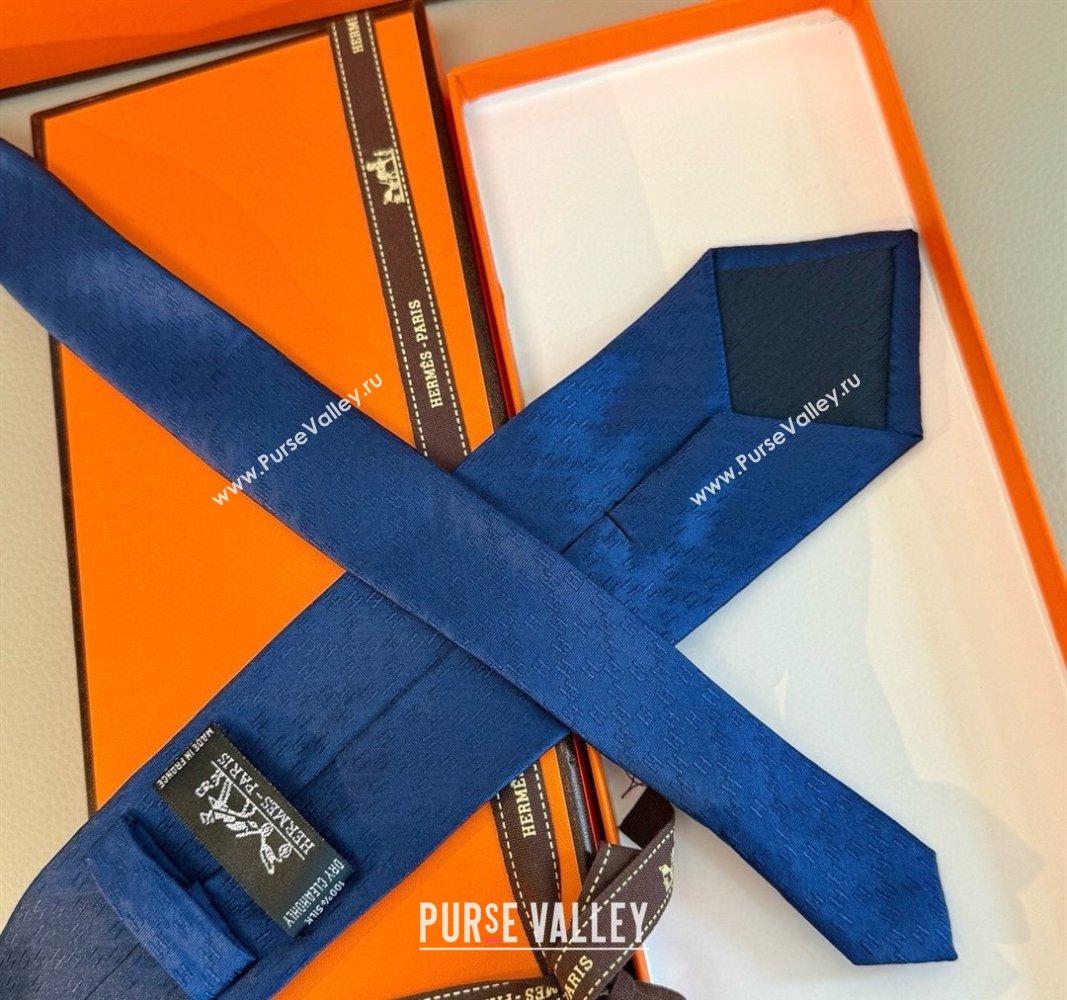 Hermes H Jacquard Silk Tie Navy Blue 2025 H051302 (XMN-250513007)
