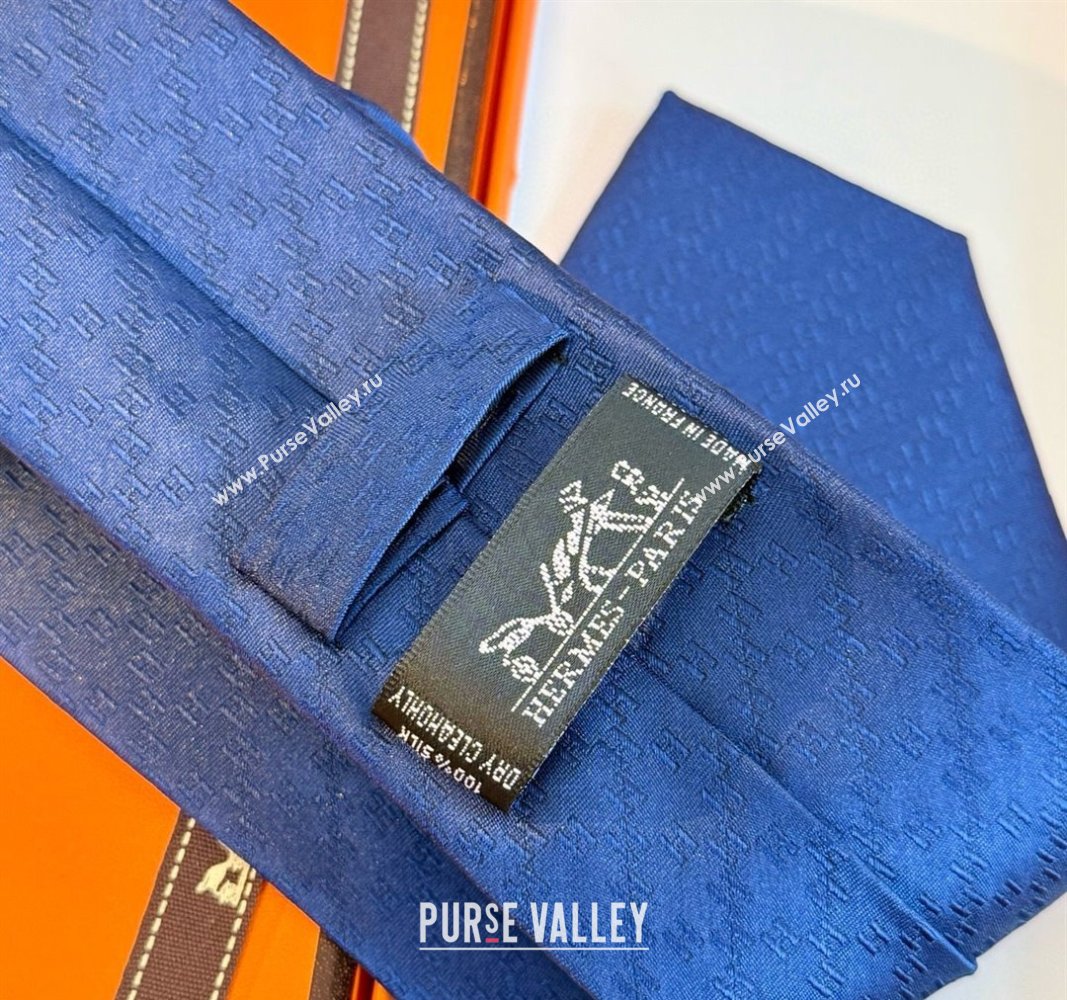 Hermes H Jacquard Silk Tie Navy Blue 2025 H051302 (XMN-250513007)