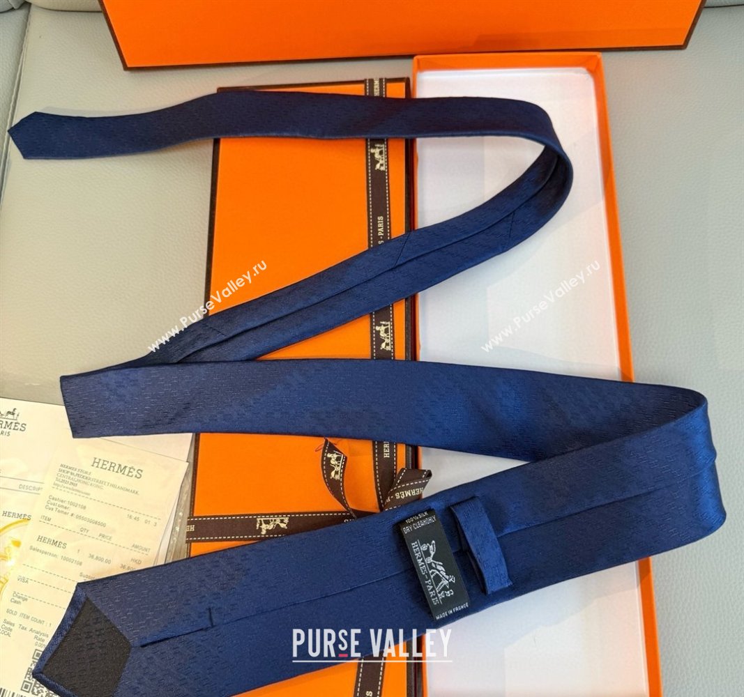 Hermes H Jacquard Silk Tie Navy Blue 2025 H051302 (XMN-250513007)