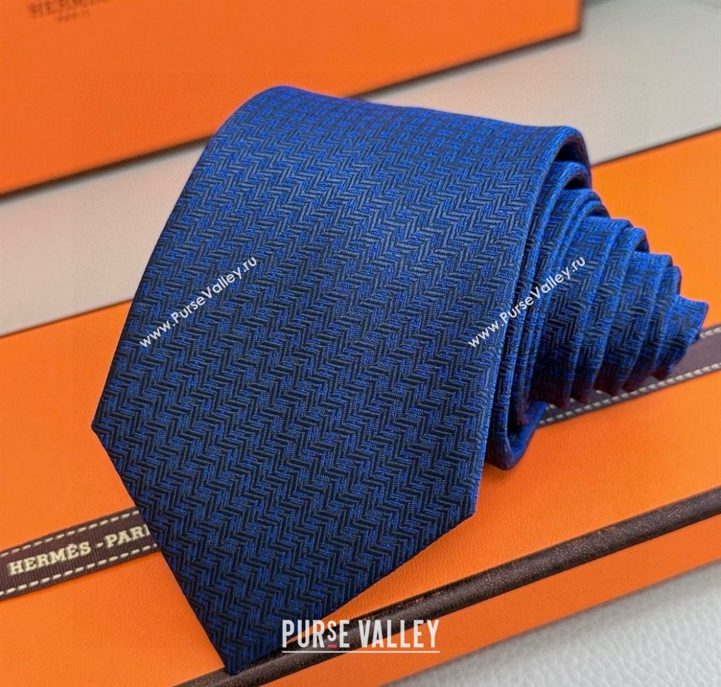 Hermes H Jacquard Silk Tie Blue2 2025 0724 (XMN-250724112)