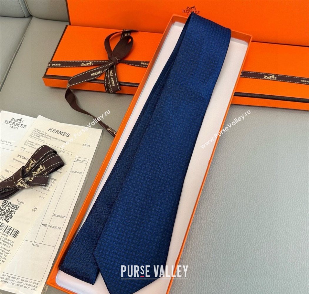 Hermes H Jacquard Silk Tie Blue2 2025 0724 (XMN-250724112)