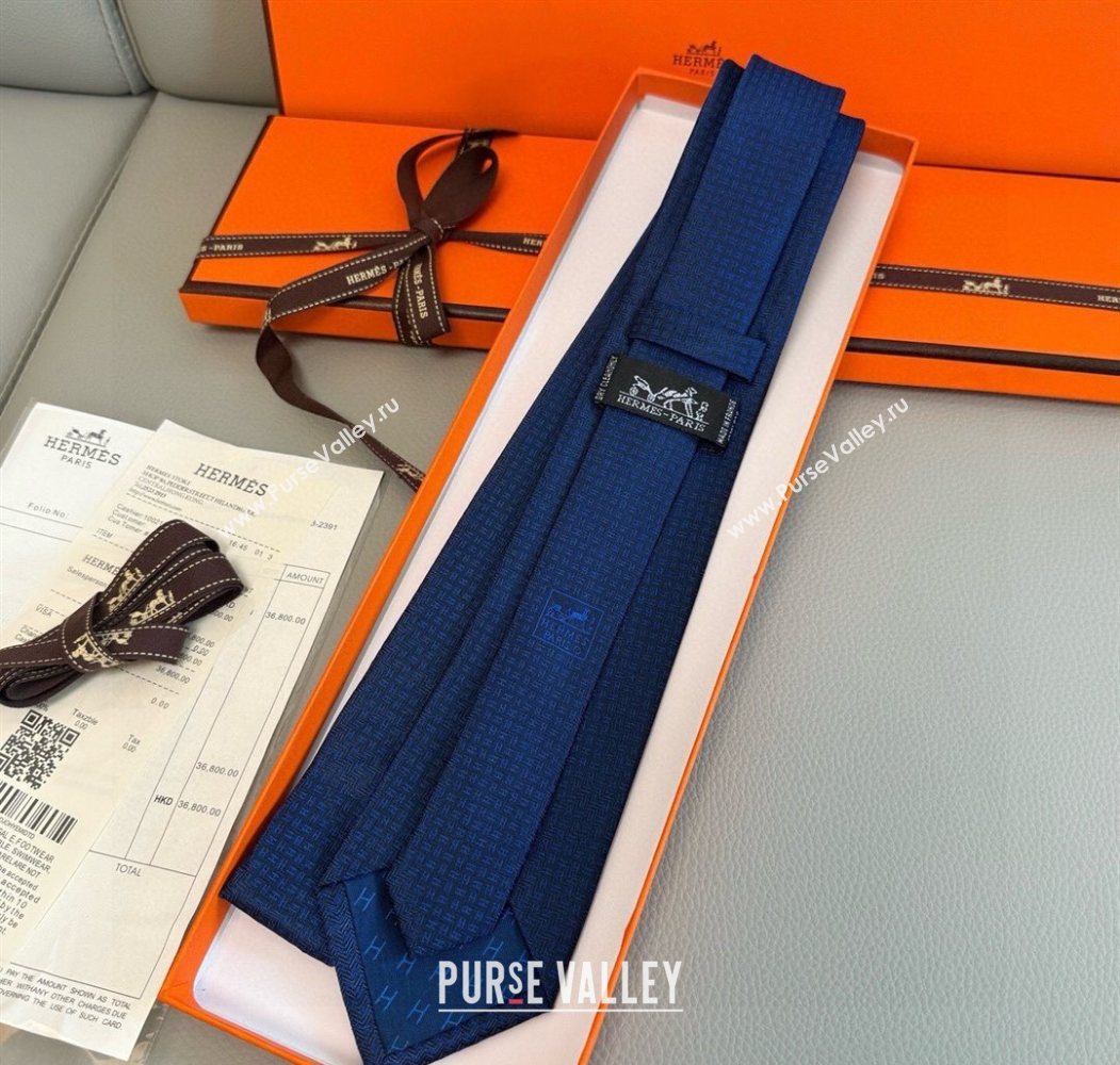 Hermes H Jacquard Silk Tie Blue2 2025 0724 (XMN-250724112)