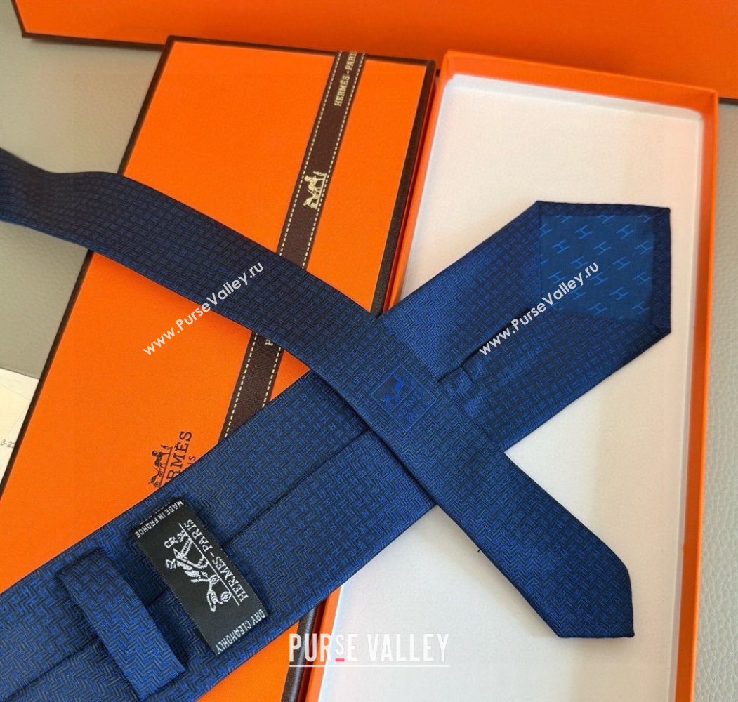 Hermes H Jacquard Silk Tie Blue2 2025 0724 (XMN-250724112)