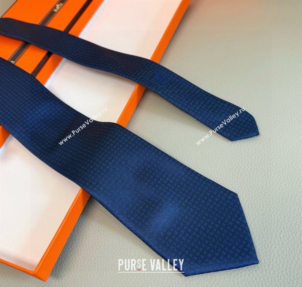 Hermes H Jacquard Silk Tie Blue2 2025 0724 (XMN-250724112)