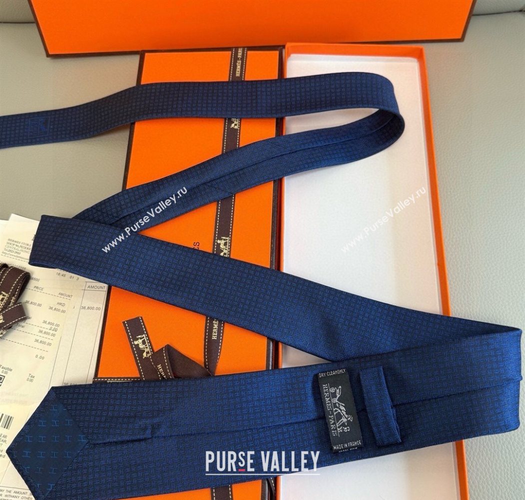 Hermes H Jacquard Silk Tie Blue2 2025 0724 (XMN-250724112)