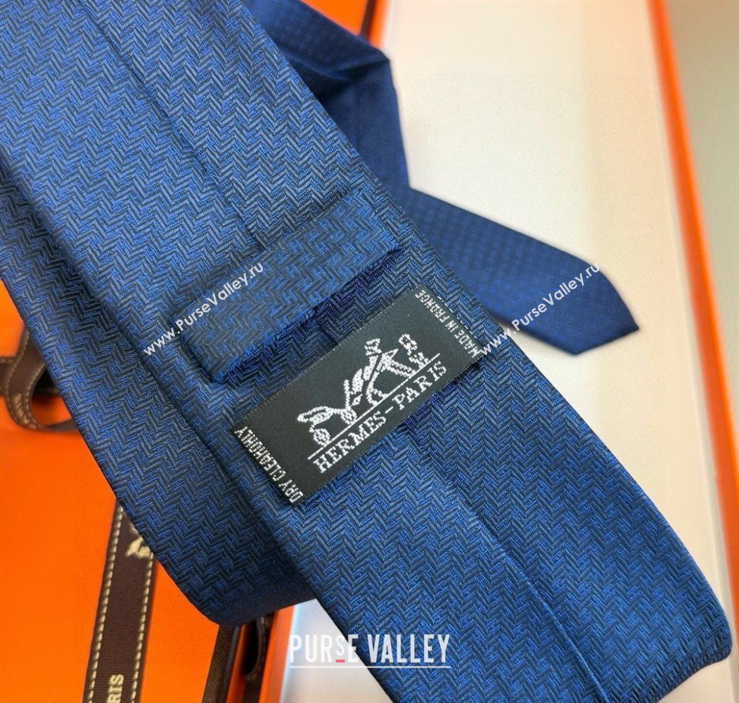 Hermes H Jacquard Silk Tie Blue2 2025 0724 (XMN-250724112)