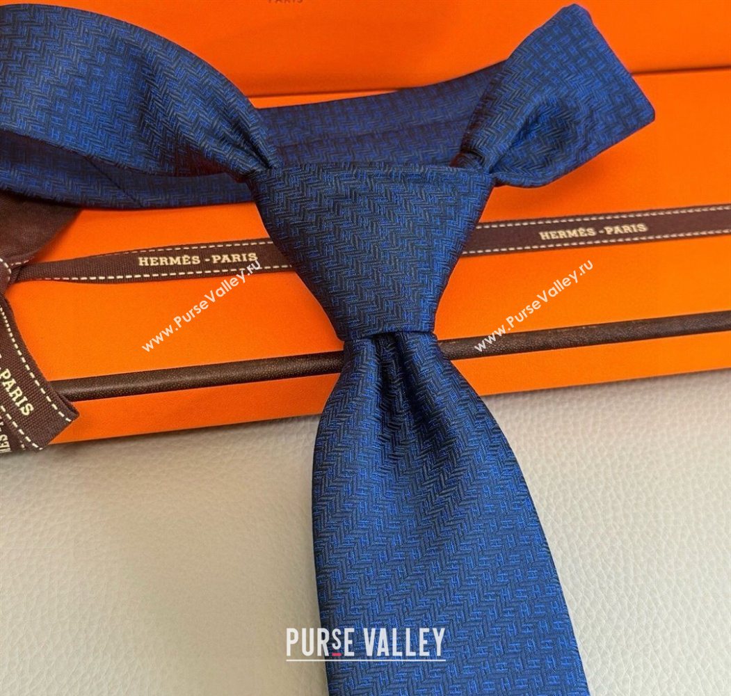 Hermes H Jacquard Silk Tie Blue2 2025 0724 (XMN-250724112)