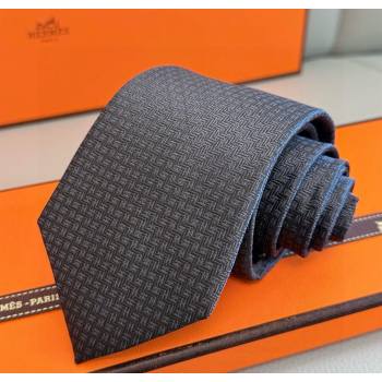 Hermes H Jacquard Silk Tie Blue/Black 2025 0724 (XMN-250724114)