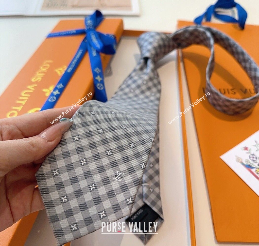 Louis Vuitton Flower Check Tie Light Grey 2025 0724 (XMN-250724104)