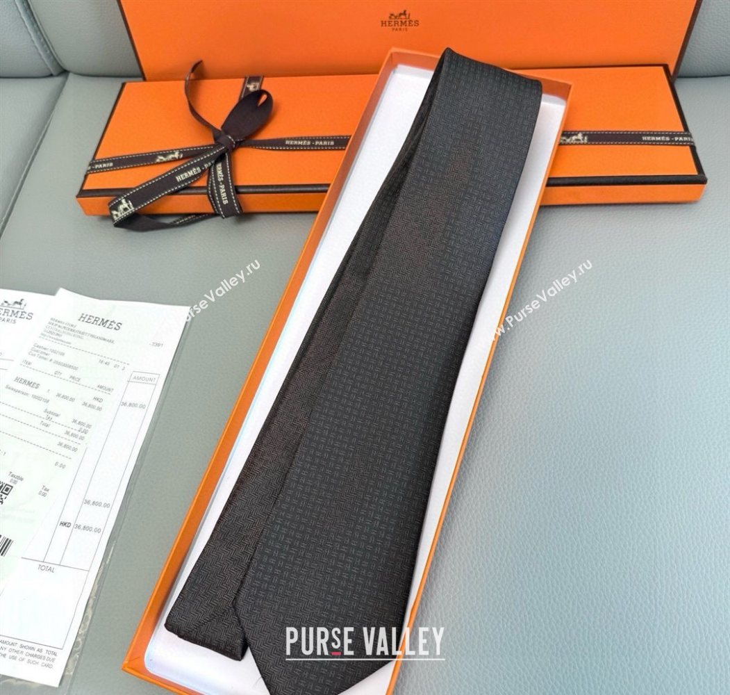 Hermes H Jacquard Silk Tie Brown 2025 0724 (XMN-250724115)
