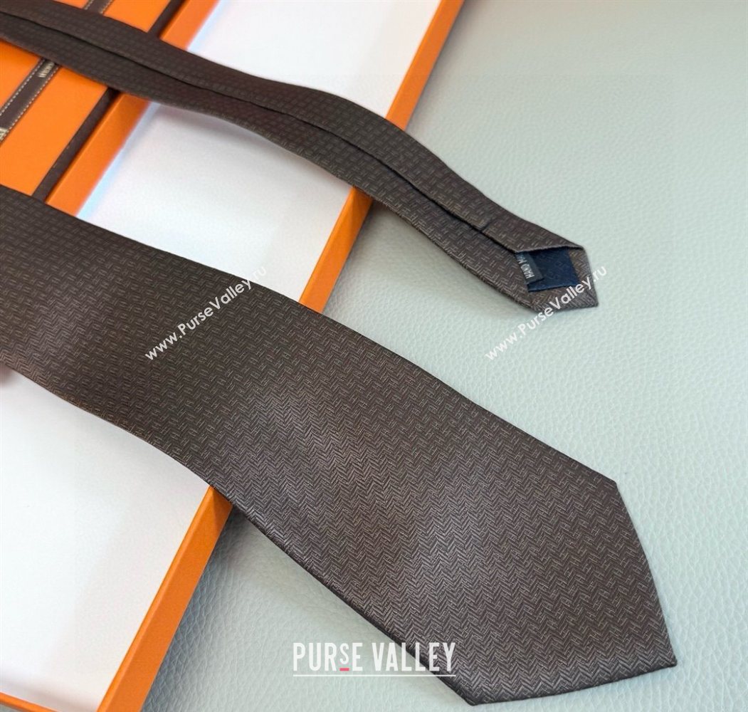 Hermes H Jacquard Silk Tie Brown 2025 0724 (XMN-250724115)