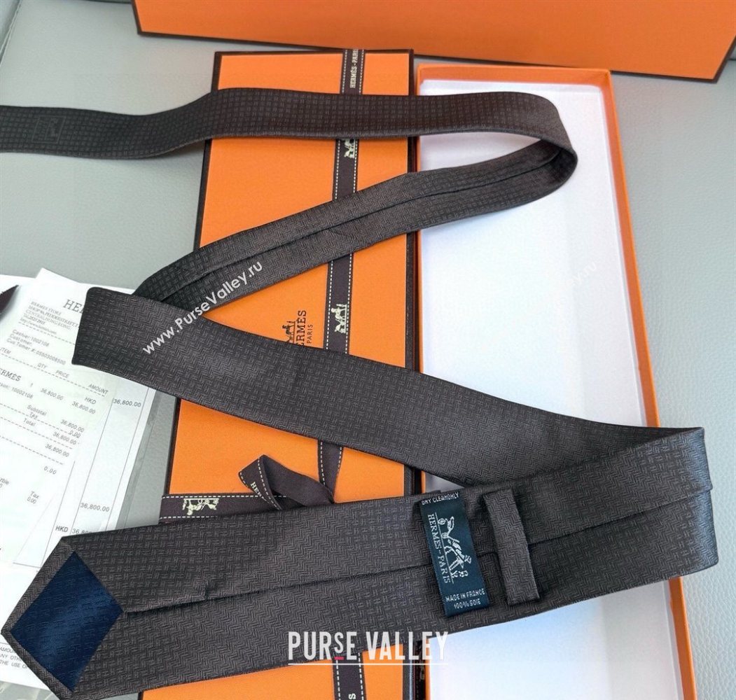 Hermes H Jacquard Silk Tie Brown 2025 0724 (XMN-250724115)