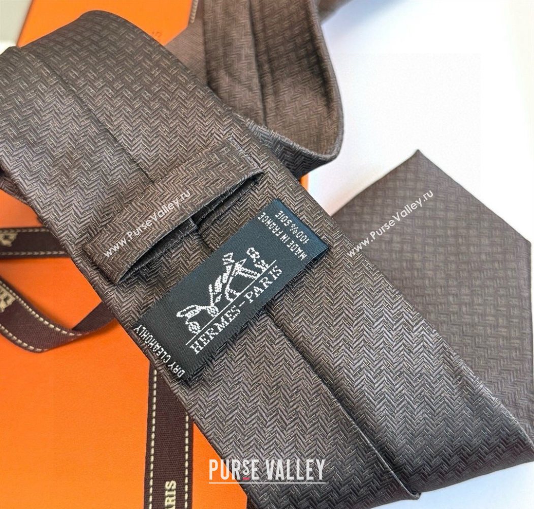 Hermes H Jacquard Silk Tie Brown 2025 0724 (XMN-250724115)