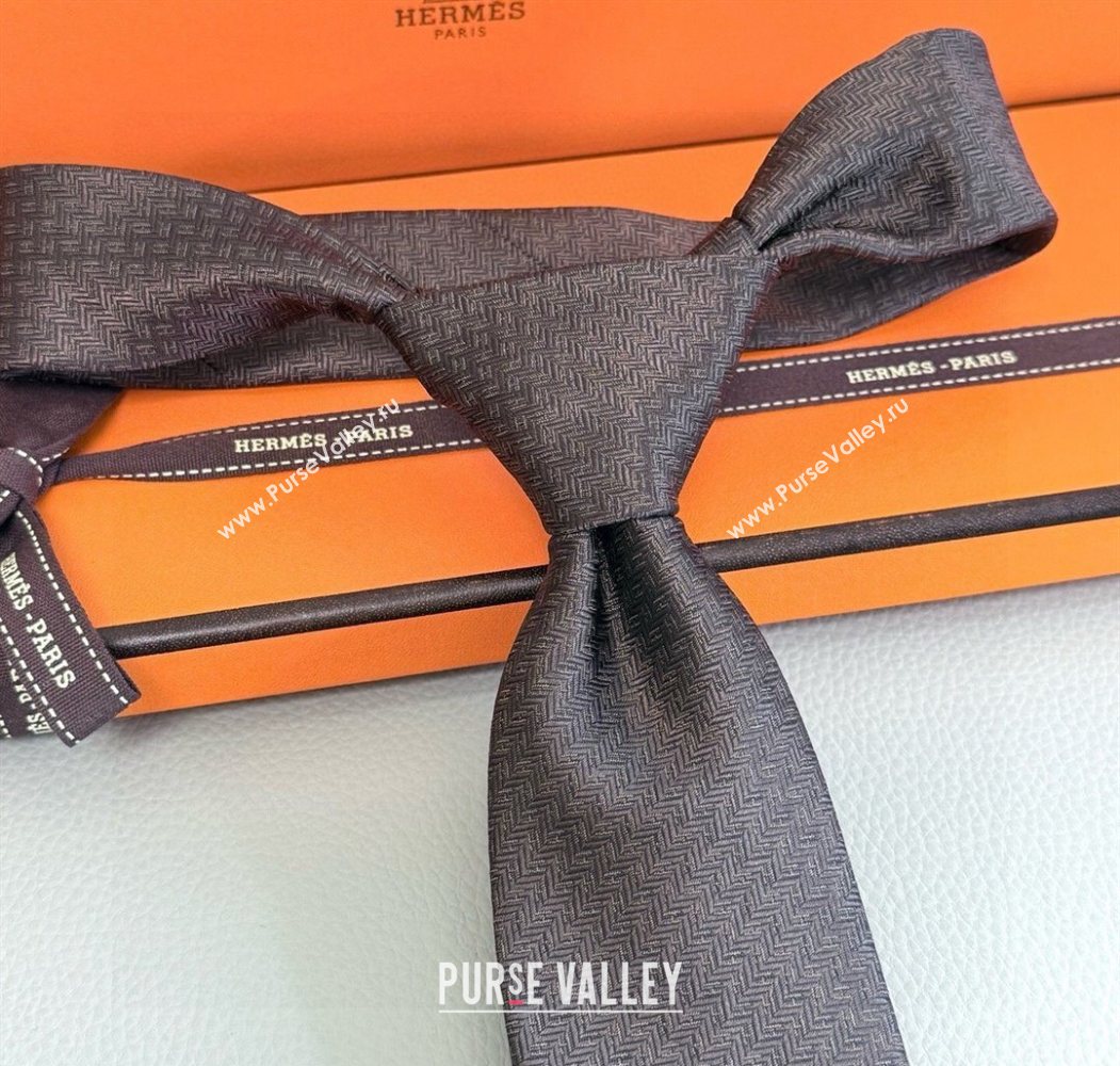 Hermes H Jacquard Silk Tie Brown 2025 0724 (XMN-250724115)