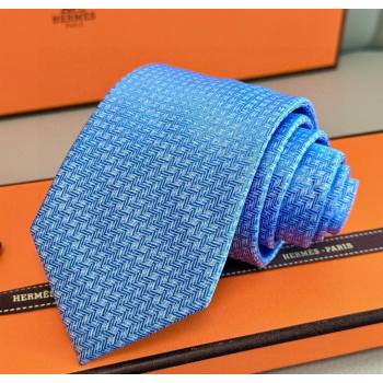 Hermes H Jacquard Silk Tie Light Blue 2025 0724 (XMN-250724116)