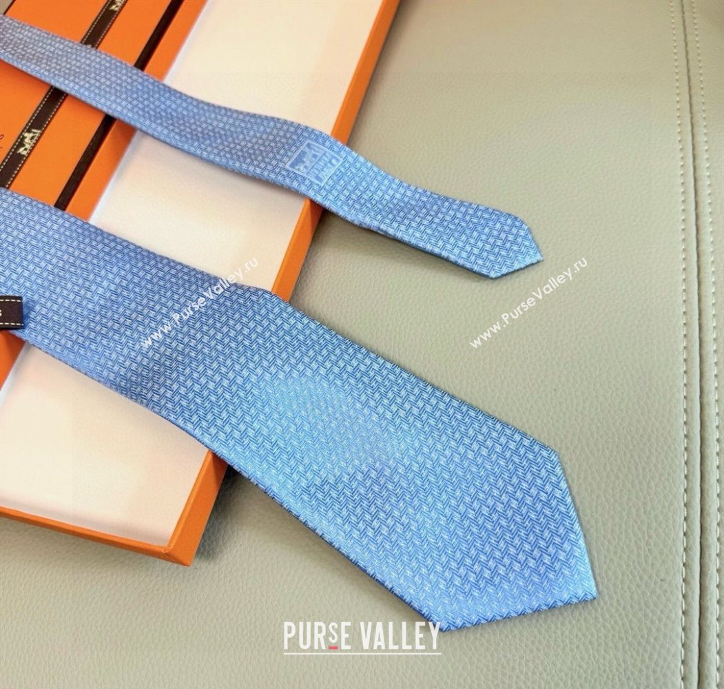 Hermes H Jacquard Silk Tie Light Blue 2025 0724 (XMN-250724116)
