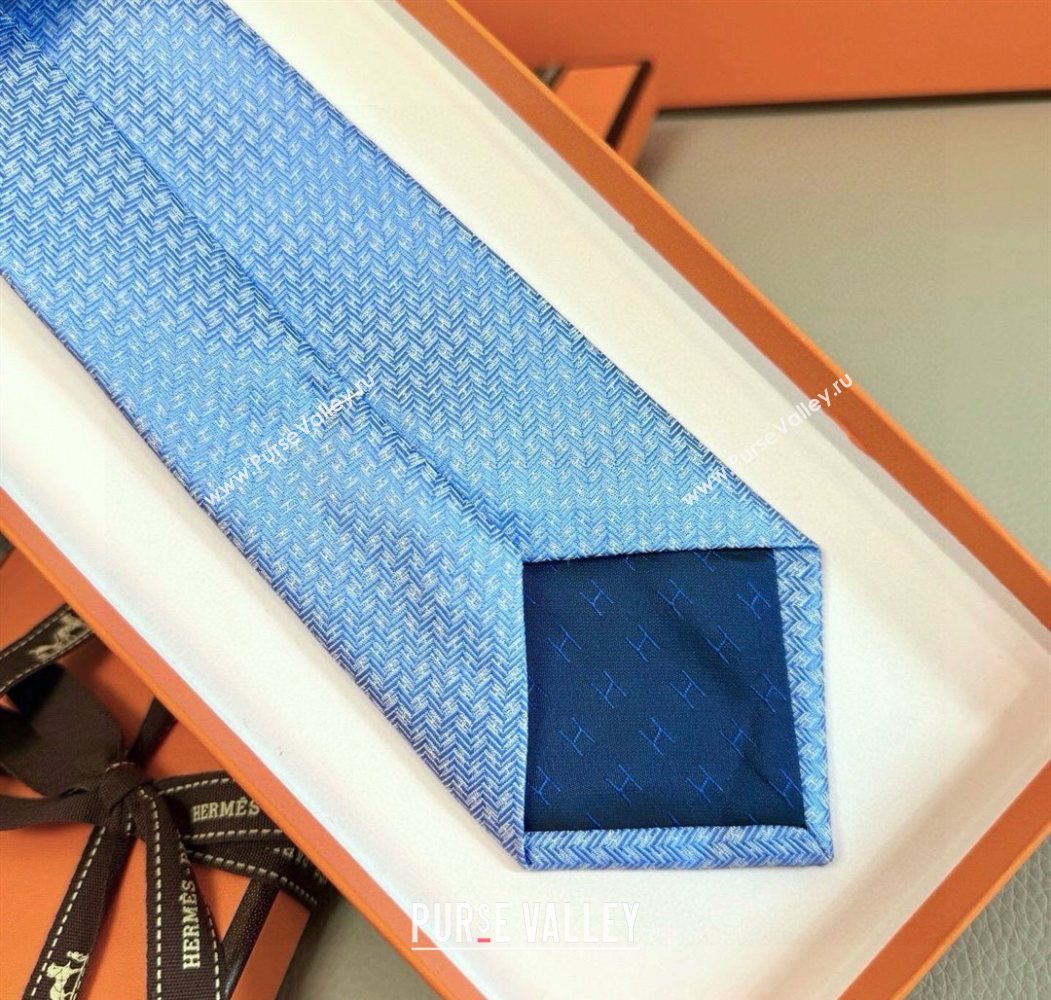 Hermes H Jacquard Silk Tie Light Blue 2025 0724 (XMN-250724116)