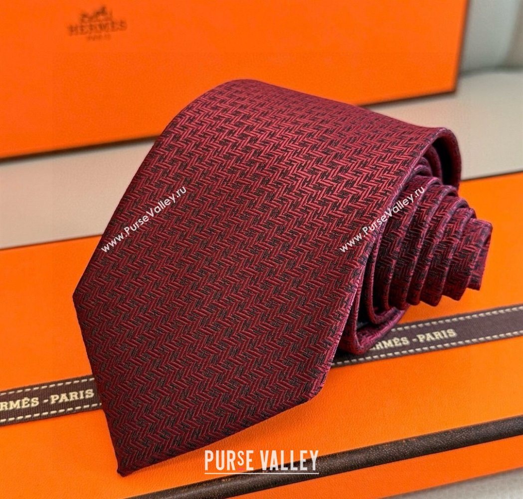 Hermes H Jacquard Silk Tie Red 2025 0724 (XMN-250724117)