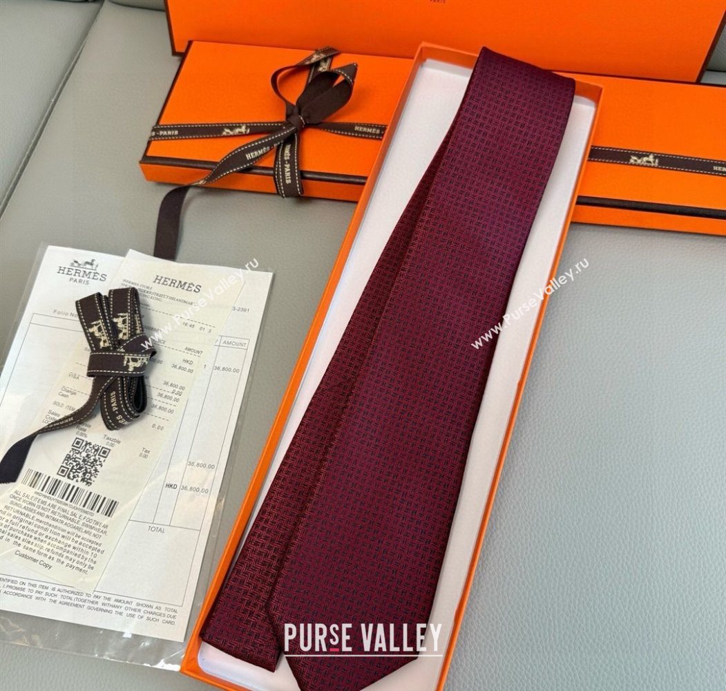 Hermes H Jacquard Silk Tie Red 2025 0724 (XMN-250724117)