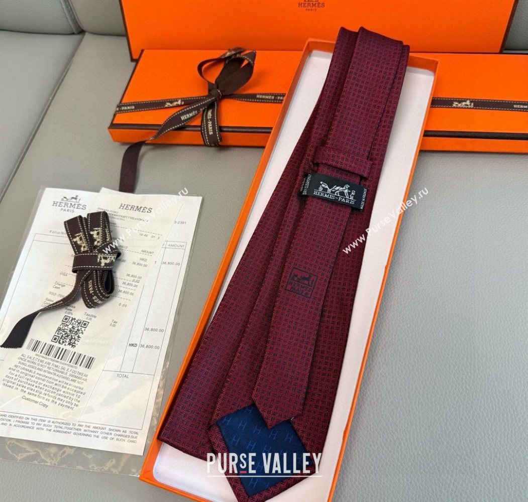 Hermes H Jacquard Silk Tie Red 2025 0724 (XMN-250724117)