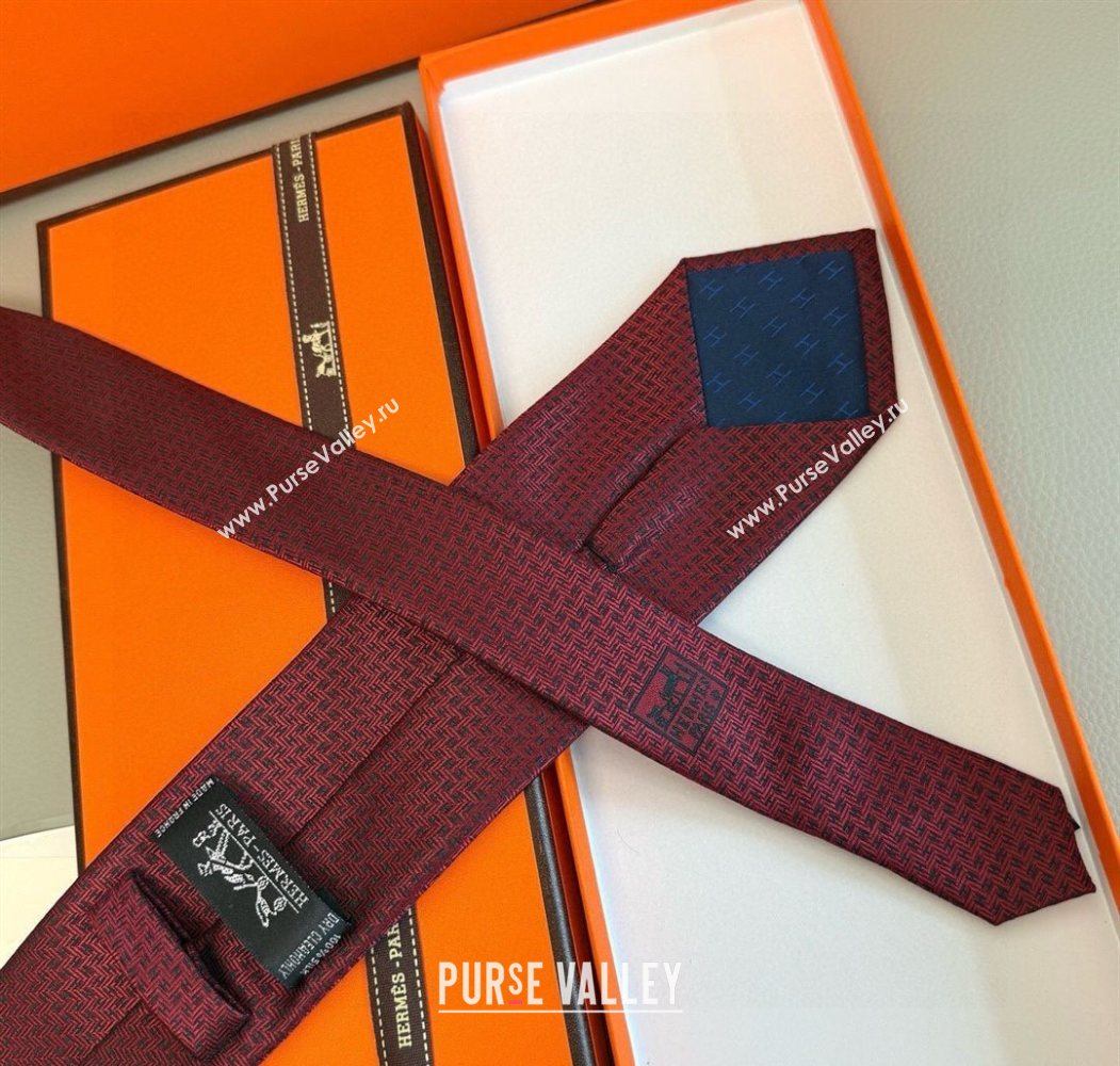 Hermes H Jacquard Silk Tie Red 2025 0724 (XMN-250724117)
