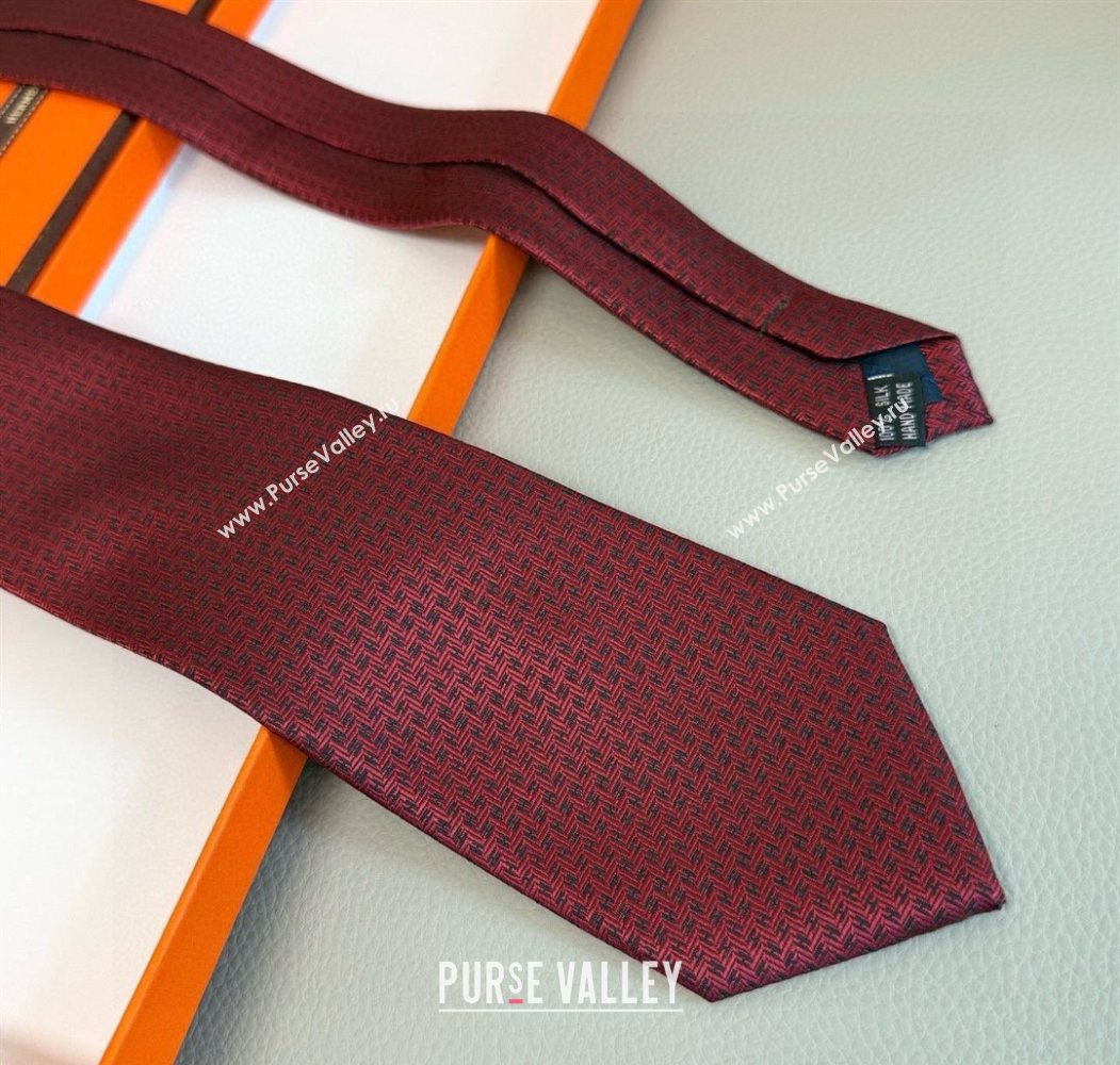 Hermes H Jacquard Silk Tie Red 2025 0724 (XMN-250724117)