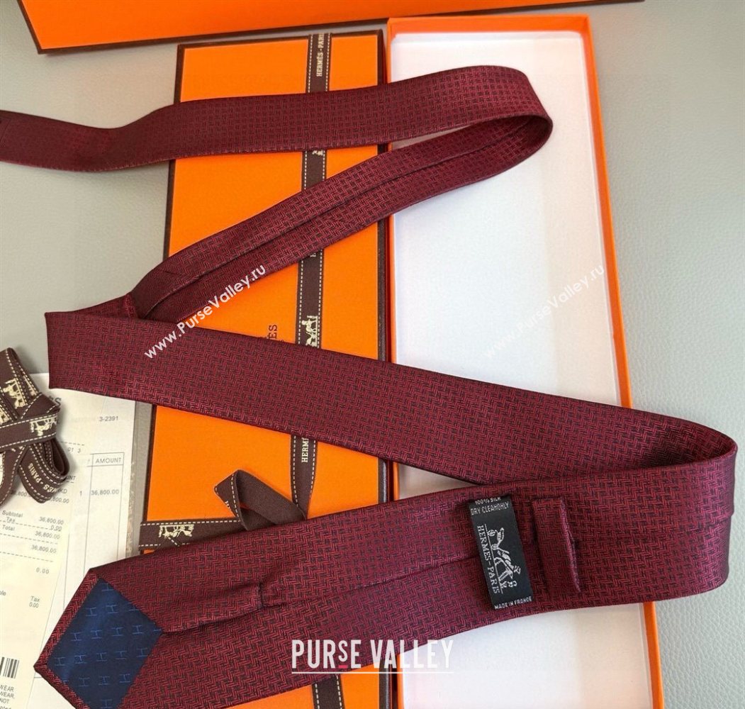 Hermes H Jacquard Silk Tie Red 2025 0724 (XMN-250724117)