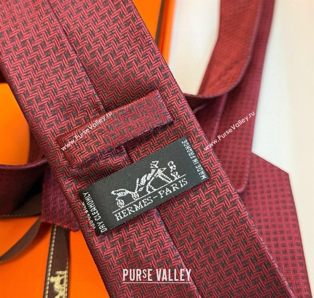 Hermes H Jacquard Silk Tie Red 2025 0724 (XMN-250724117)