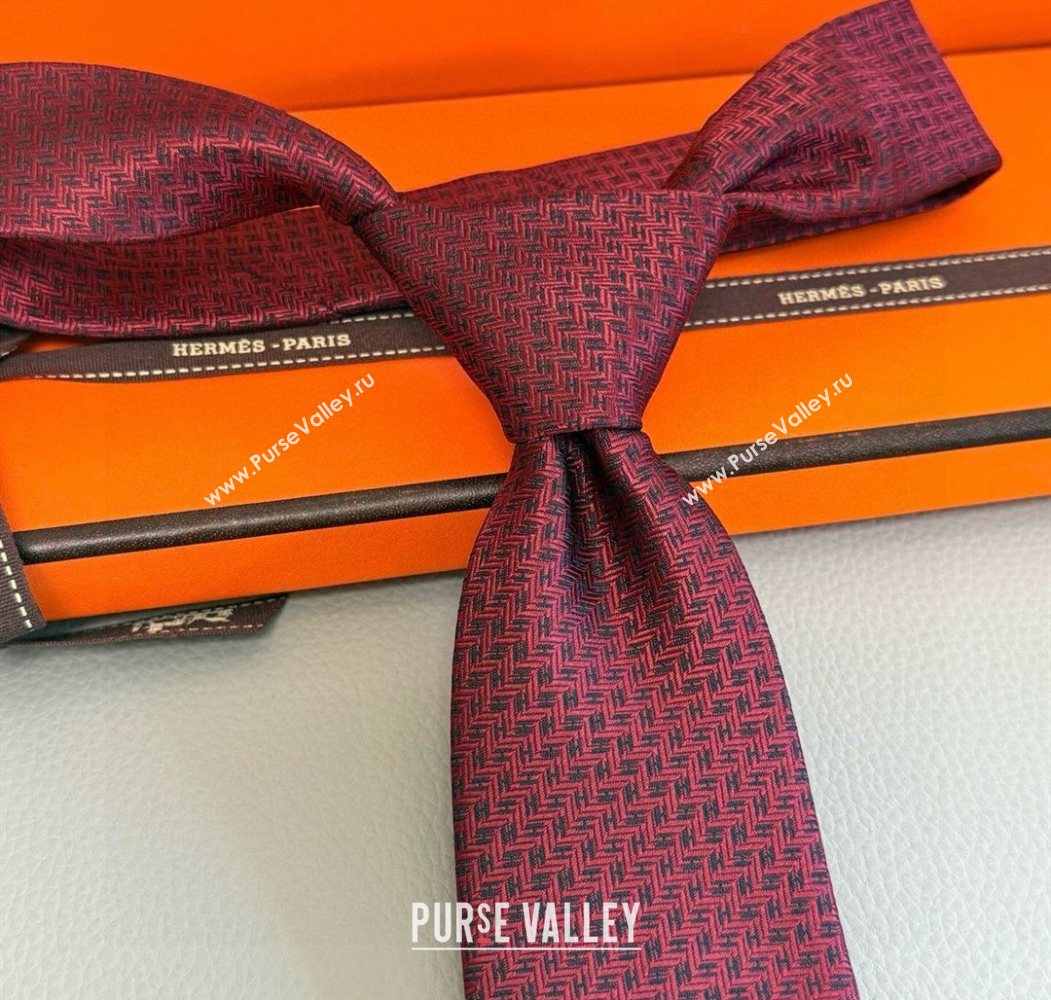 Hermes H Jacquard Silk Tie Red 2025 0724 (XMN-250724117)