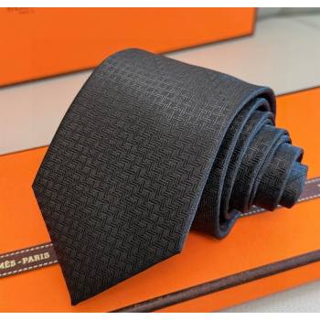 Hermes H Jacquard Silk Tie Black2 2025 0724 (XMN-250724118)