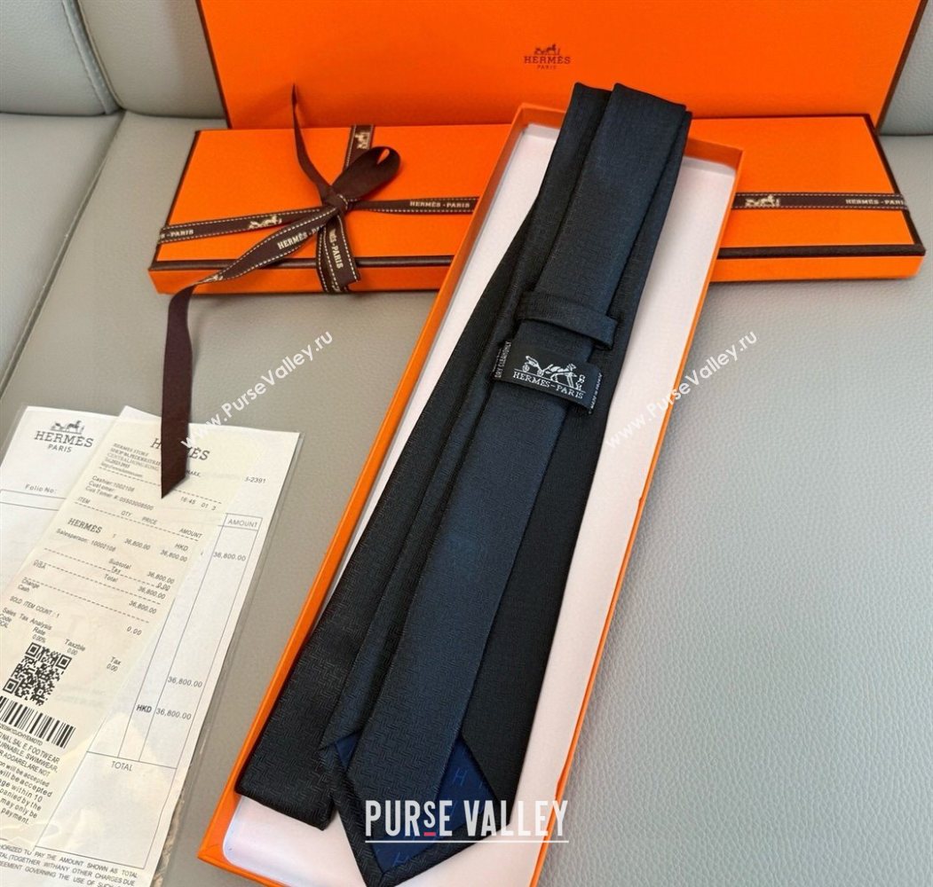 Hermes H Jacquard Silk Tie Black2 2025 0724 (XMN-250724118)