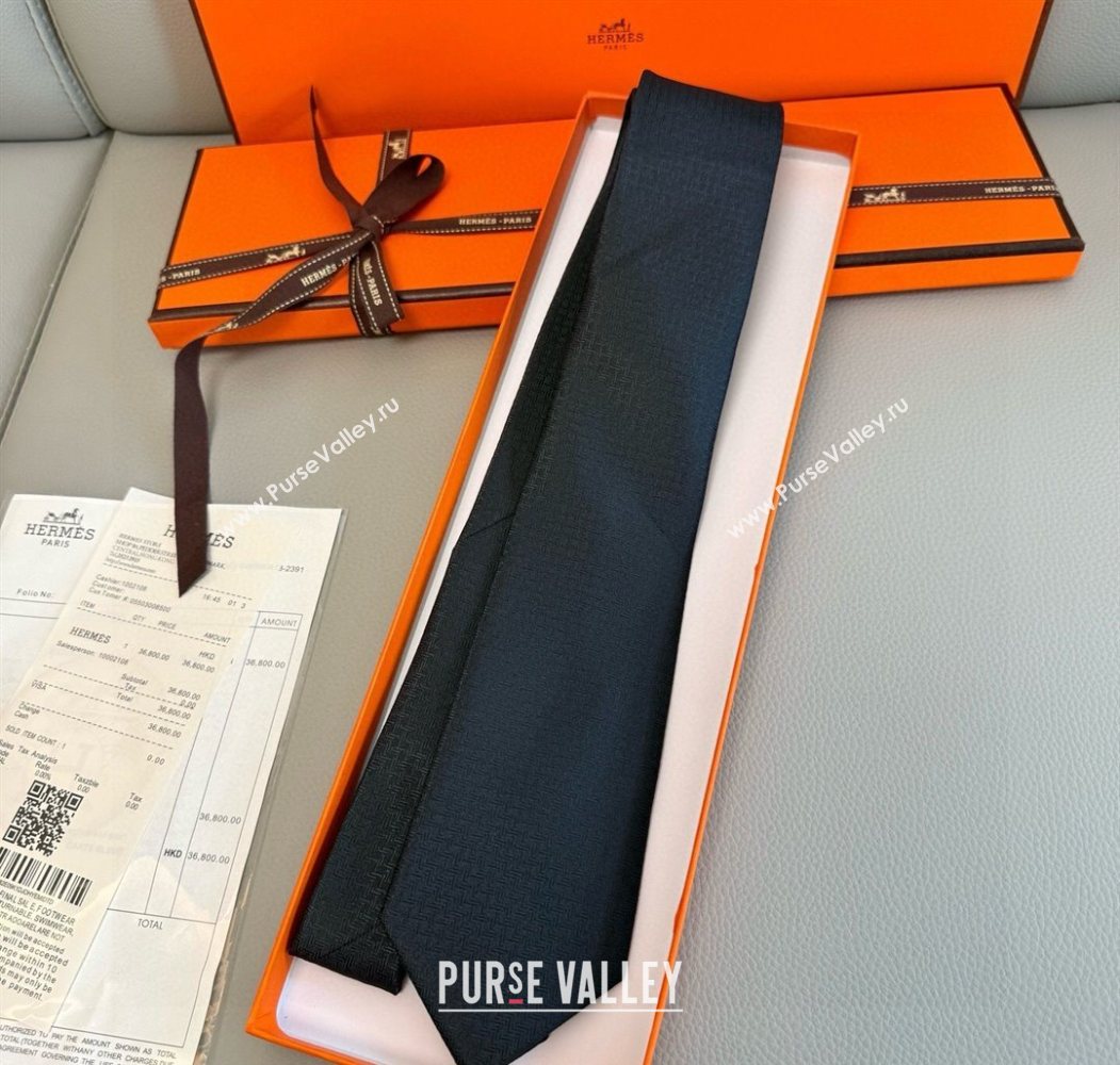 Hermes H Jacquard Silk Tie Black2 2025 0724 (XMN-250724118)