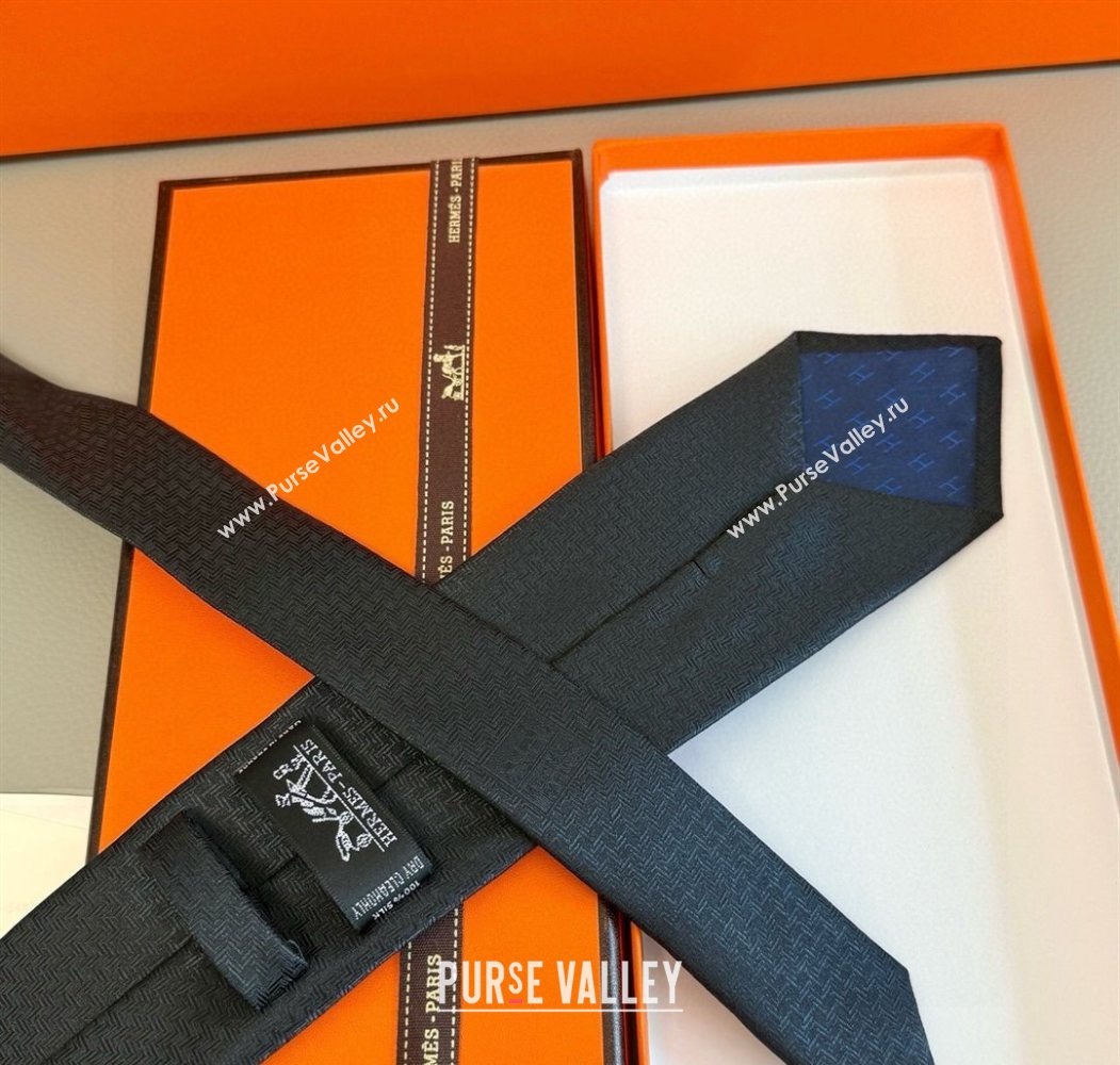 Hermes H Jacquard Silk Tie Black2 2025 0724 (XMN-250724118)