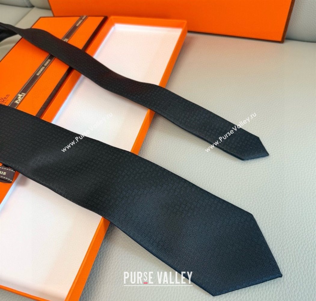 Hermes H Jacquard Silk Tie Black2 2025 0724 (XMN-250724118)