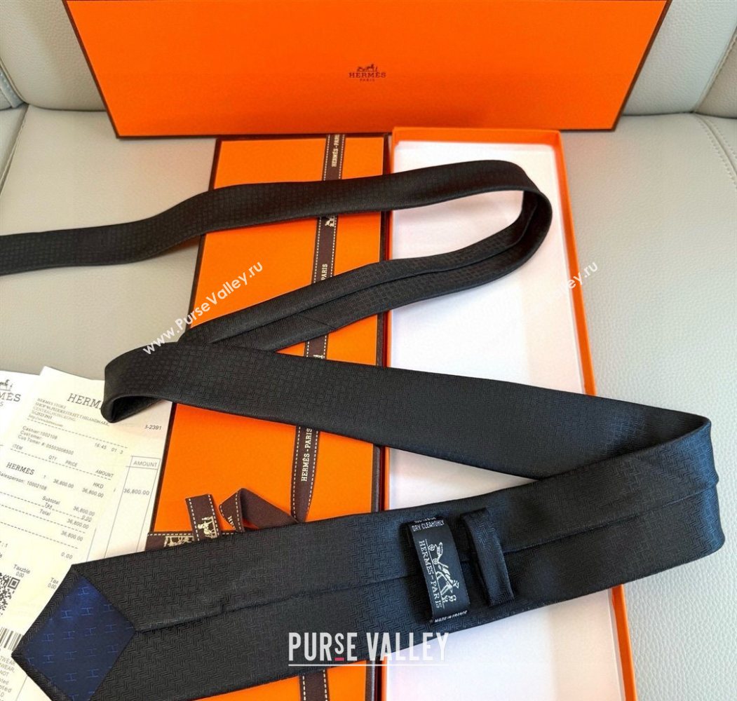 Hermes H Jacquard Silk Tie Black2 2025 0724 (XMN-250724118)