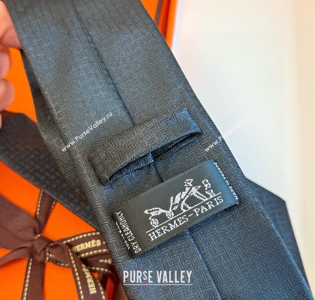 Hermes H Jacquard Silk Tie Black2 2025 0724 (XMN-250724118)