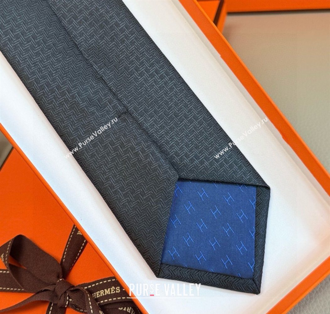 Hermes H Jacquard Silk Tie Black2 2025 0724 (XMN-250724118)