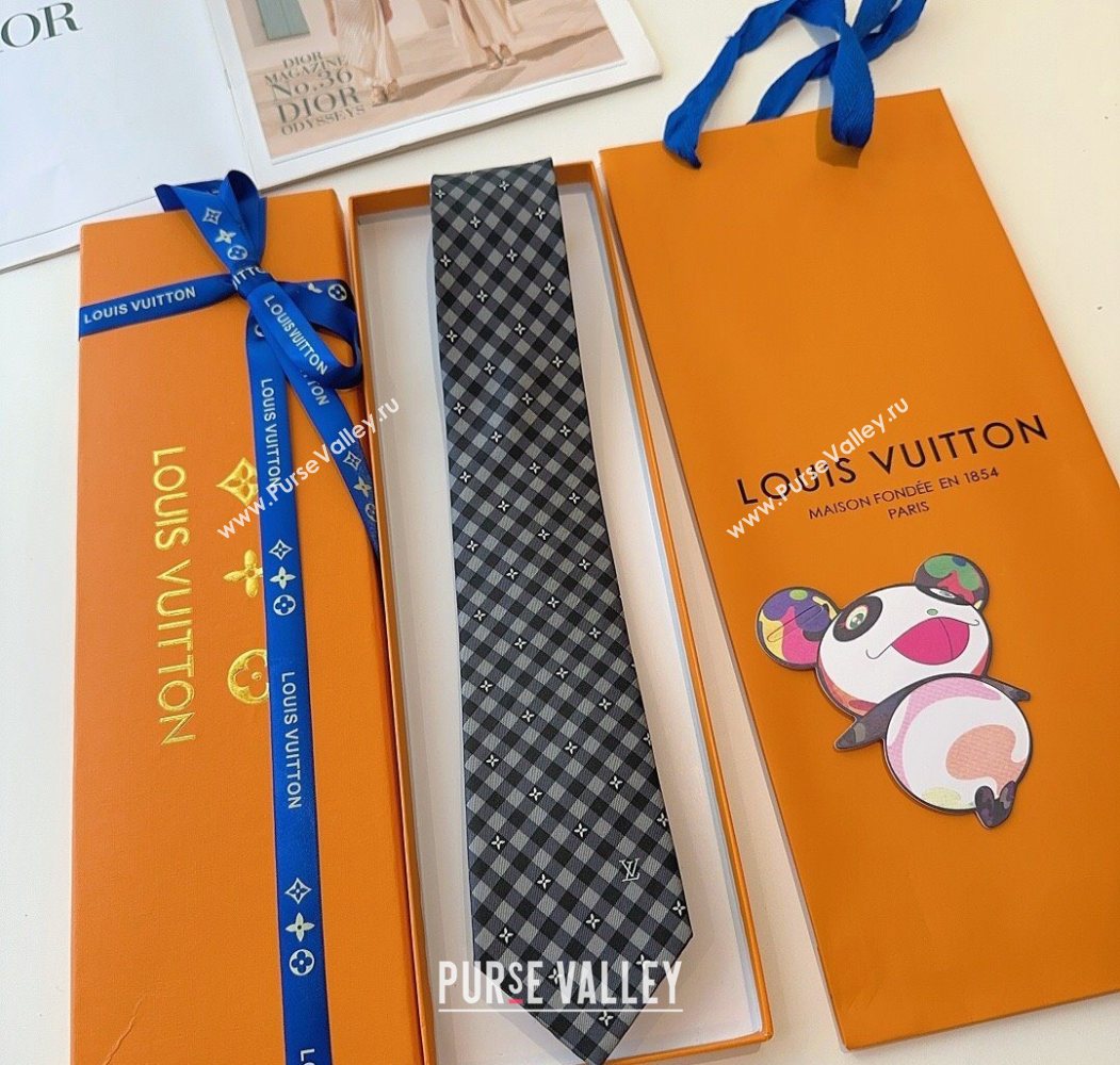 Louis Vuitton Flower Check Tie Grey/Black 2025 0724 (XMN-250724105)