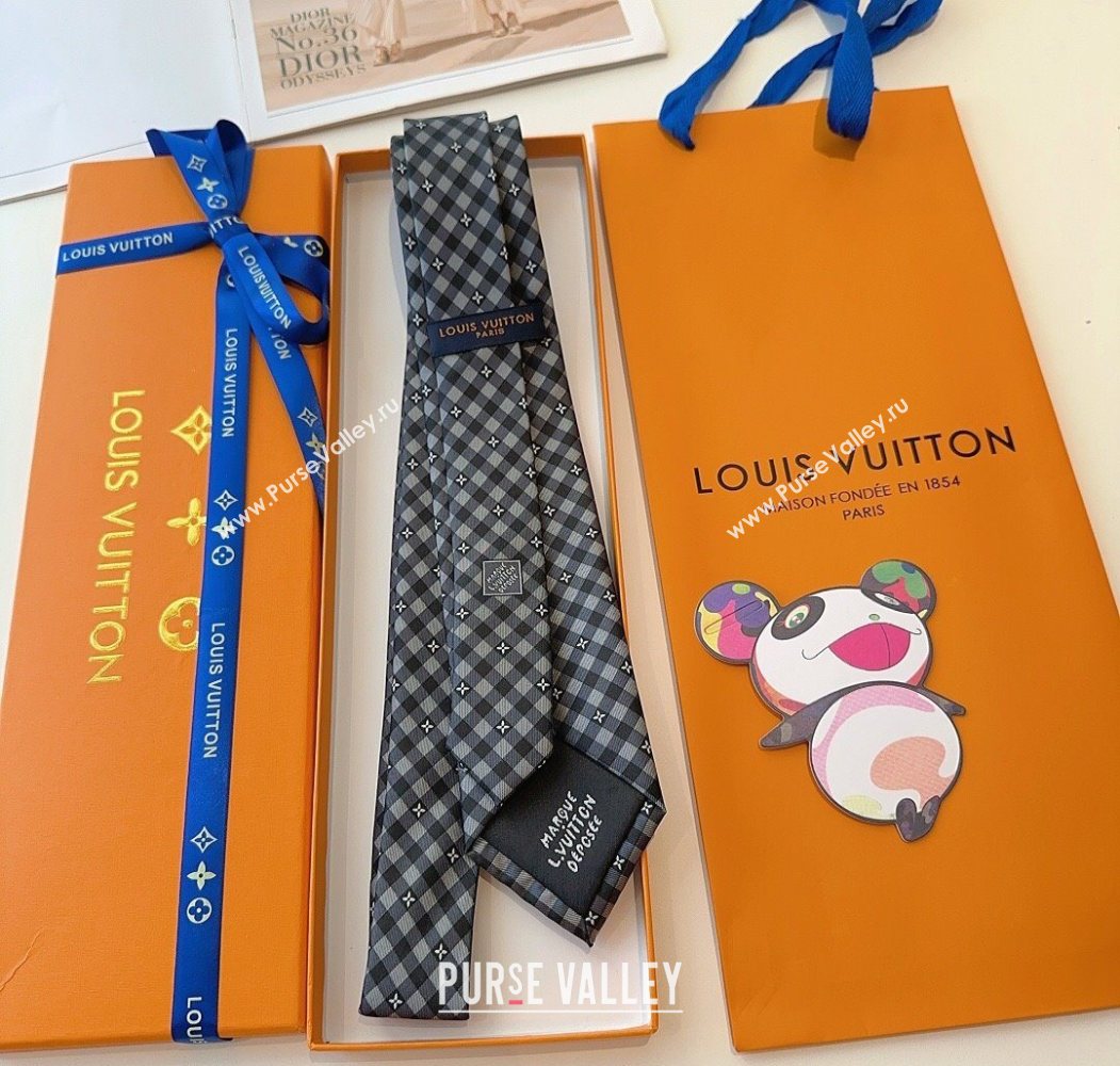 Louis Vuitton Flower Check Tie Grey/Black 2025 0724 (XMN-250724105)
