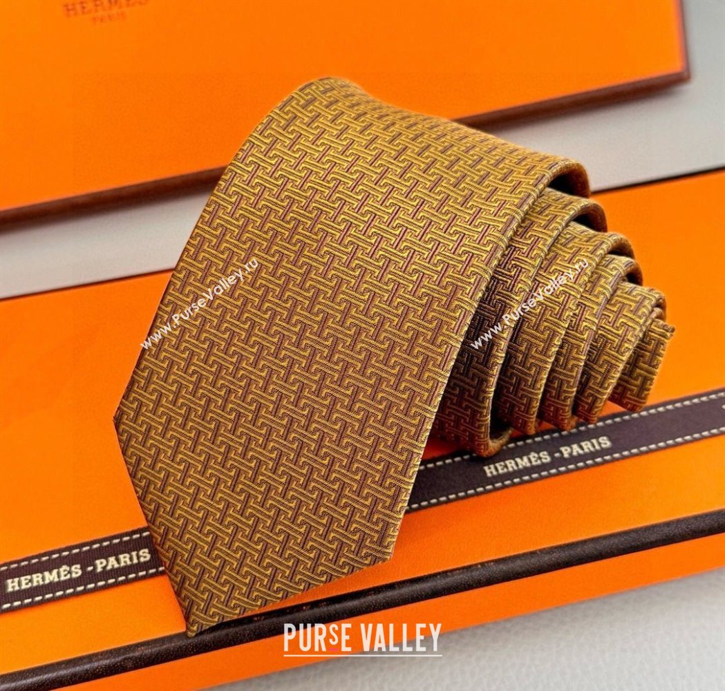 Hermes H Jacquard Silk Tie Gold Yellow 2025 0724 (XMN-250724120)