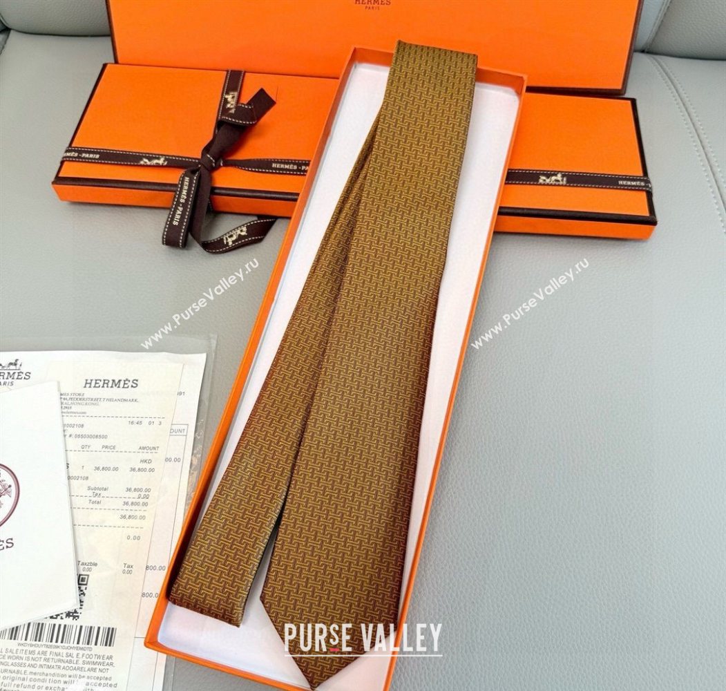 Hermes H Jacquard Silk Tie Gold Yellow 2025 0724 (XMN-250724120)