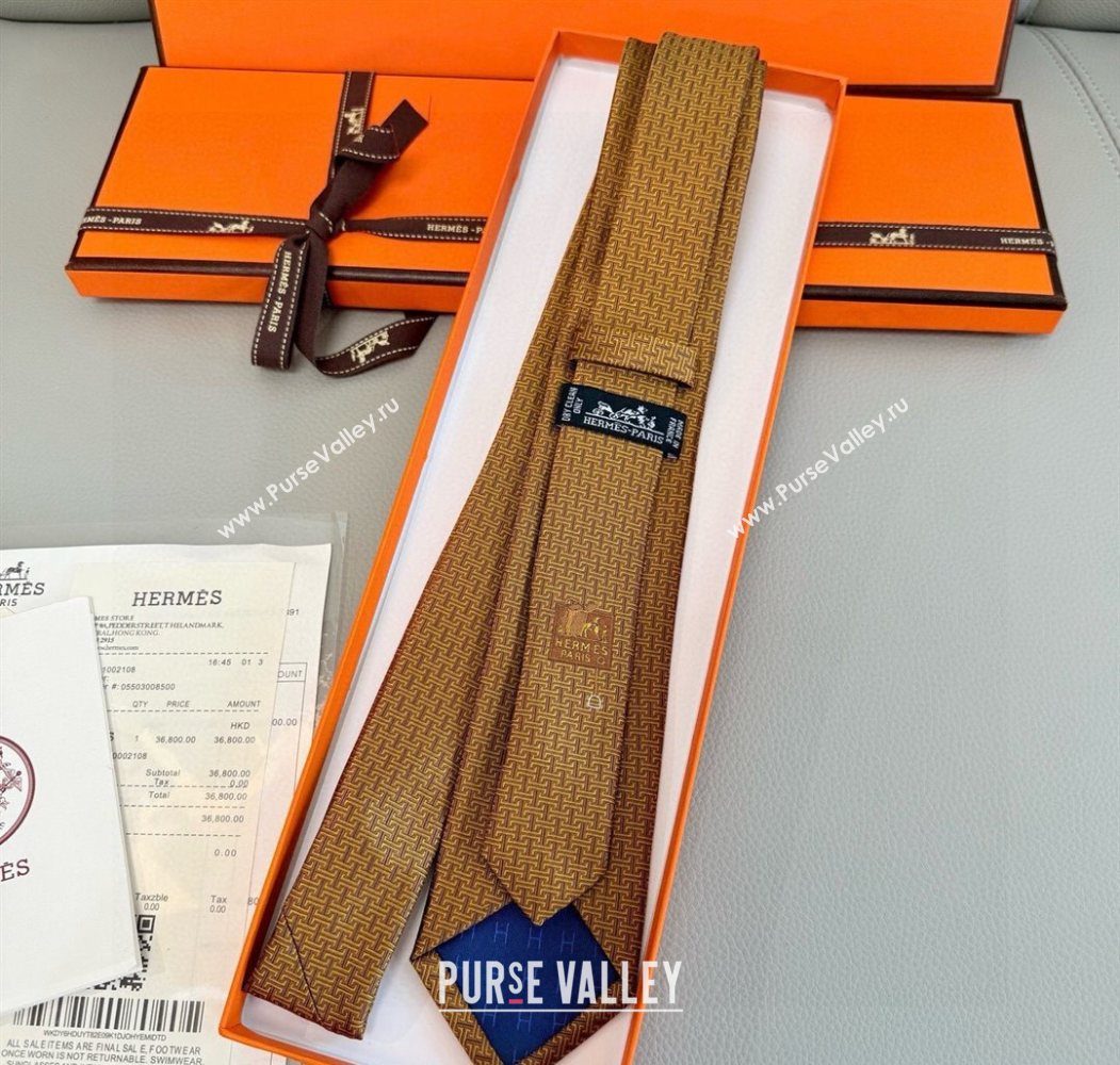 Hermes H Jacquard Silk Tie Gold Yellow 2025 0724 (XMN-250724120)