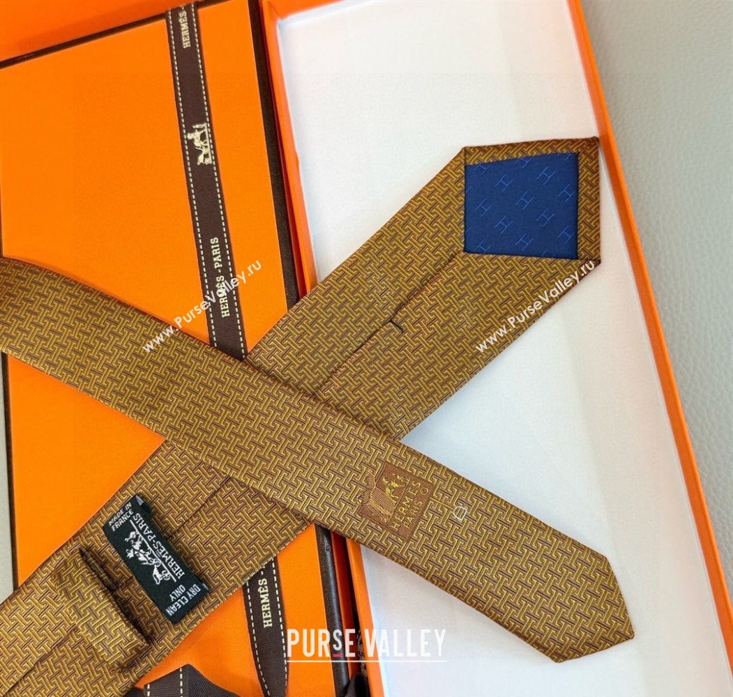 Hermes H Jacquard Silk Tie Gold Yellow 2025 0724 (XMN-250724120)