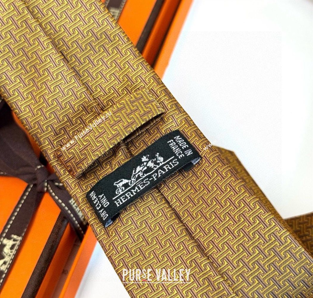 Hermes H Jacquard Silk Tie Gold Yellow 2025 0724 (XMN-250724120)