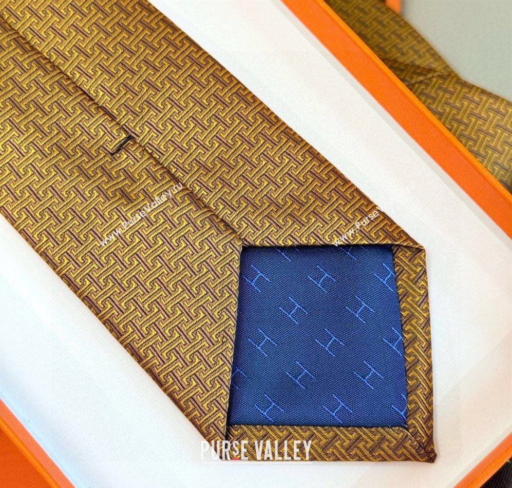 Hermes H Jacquard Silk Tie Gold Yellow 2025 0724 (XMN-250724120)